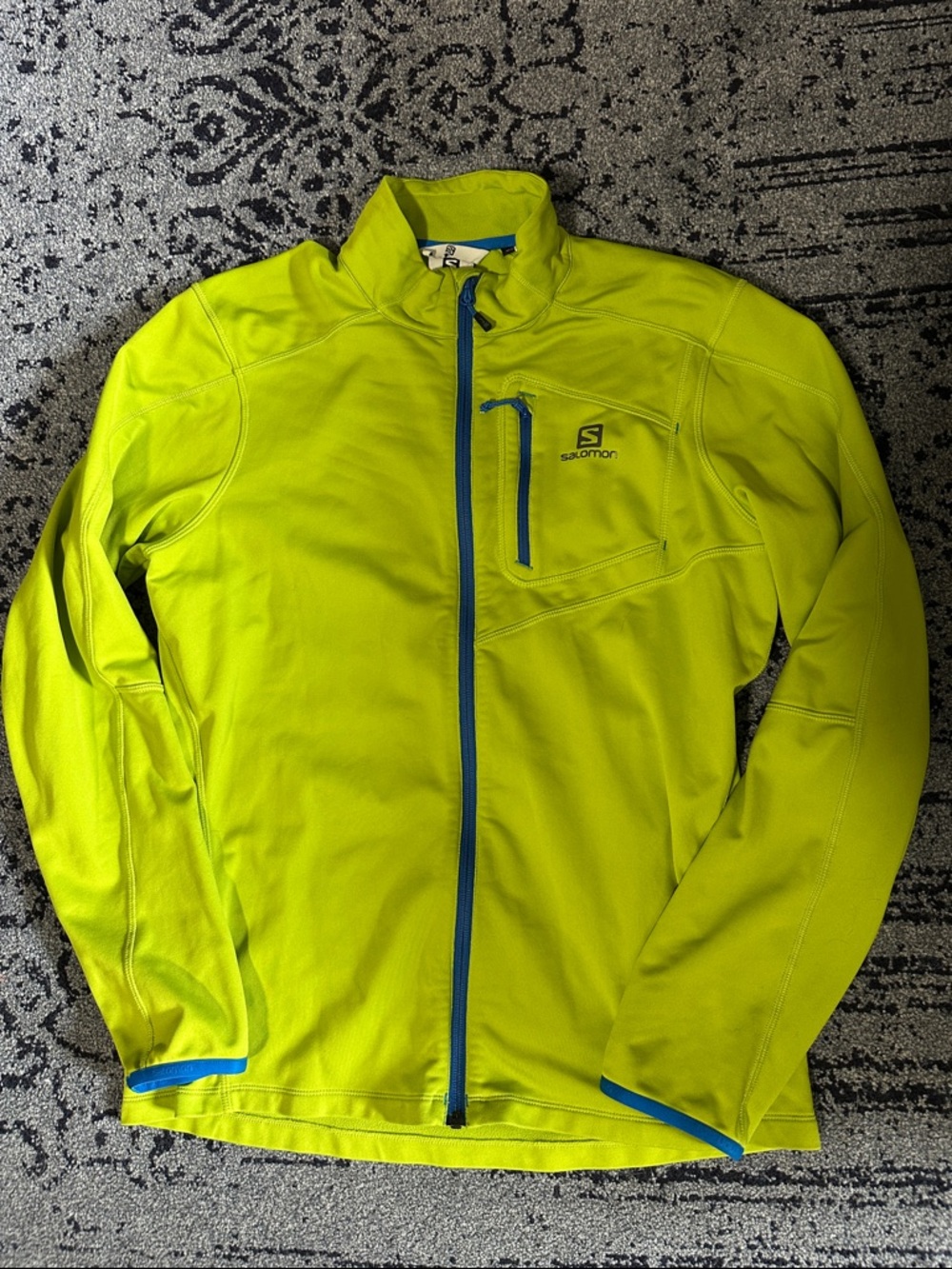 Salomon Men's Neon Lime Performance Jacket with Blue Trim